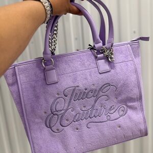 Juicy Couture Purple Velour Tote with Silver Chain